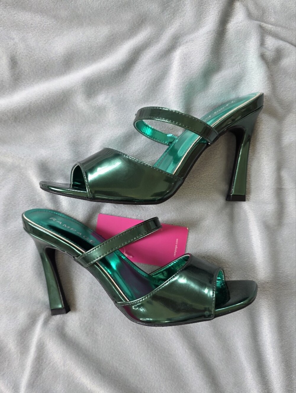 Rampage Metallic Emerald Green Slide Heels Y2K
